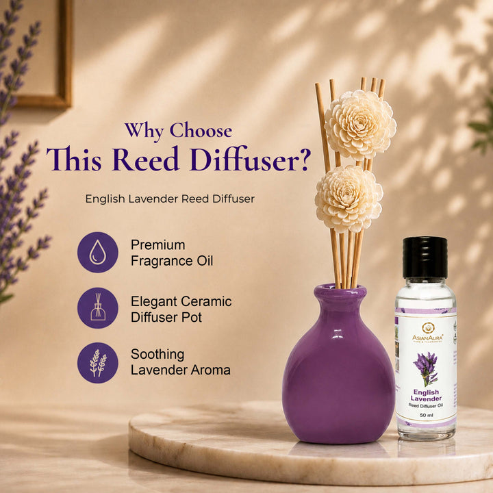 Asian Aura Premium English Lavender Reed Diffuser for Home | Long-Lasting Room Freshener & Home Fragrance | Decorative Aroma Diffuser | Ideal for Gifting