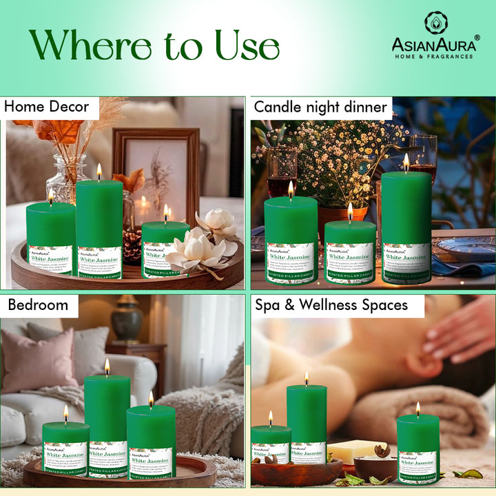 White Jasmine Pillar Candle (Pack of 3)