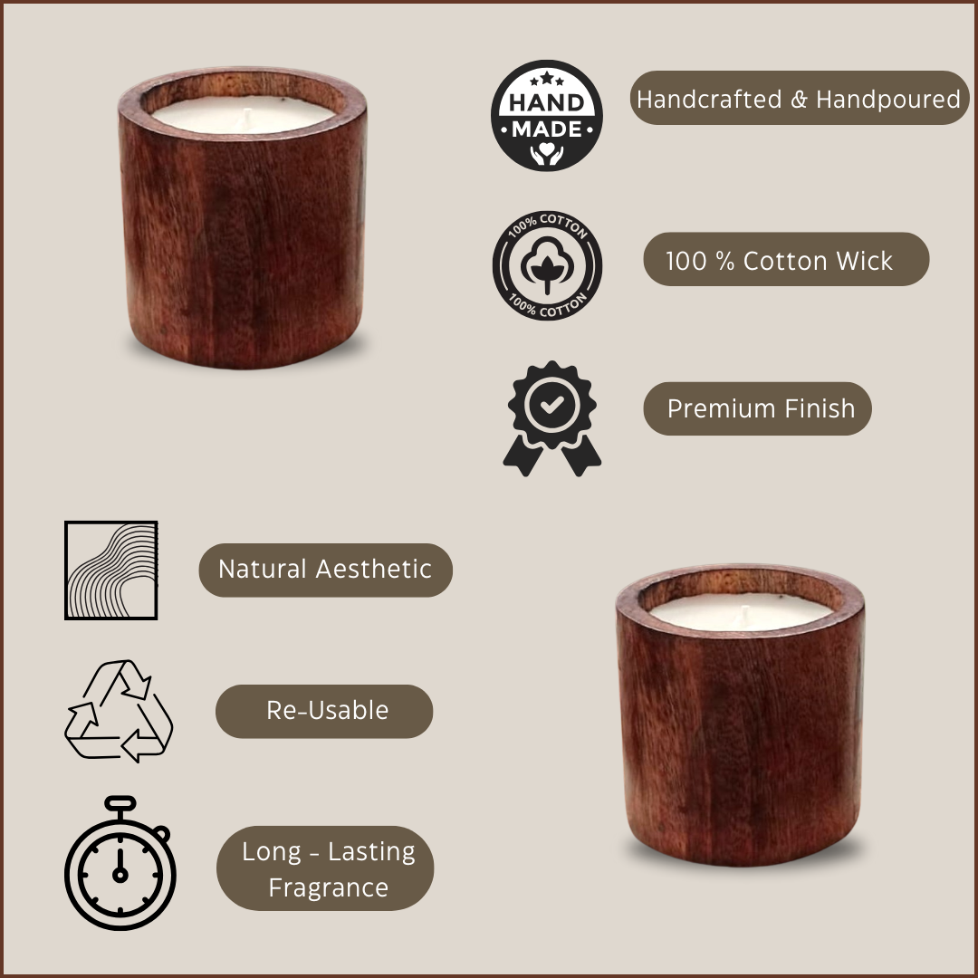 Scented Wooden Cylindrical Shaped Candle - Vanilla Fragrance