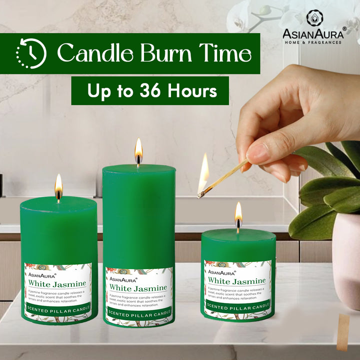 White Jasmine Pillar Candle (Pack of 3)