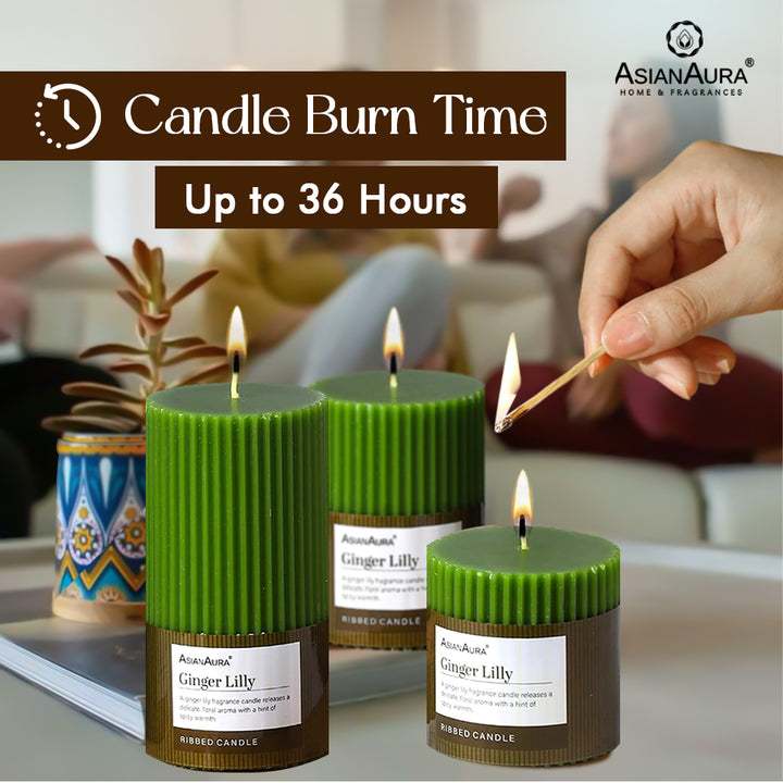 Ribbed Pillar Candle (Pack of 3) - Ginger Lily