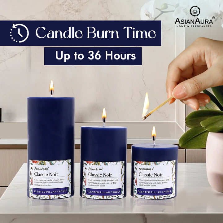 Classic Noir Pillar Candle (Pack of 3)