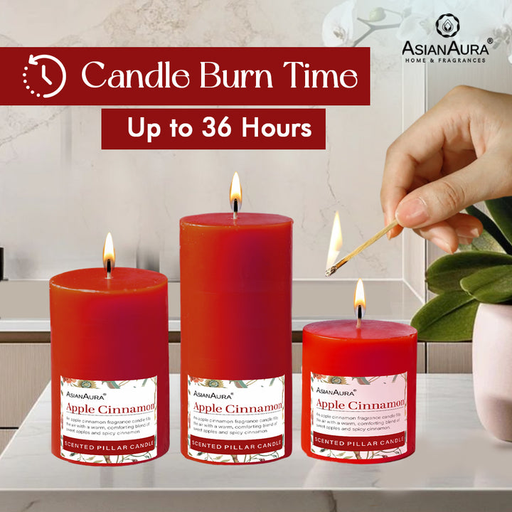Apple Cinnamon Pillar Candle (Pack of 3)
