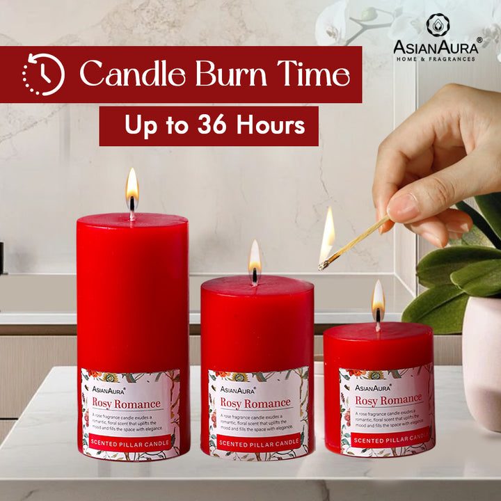 Rosy Romance Pillar Candle (Pack of 3)