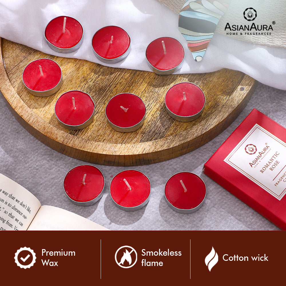 Romantic Rose T-Light Candles - Pack Of 10