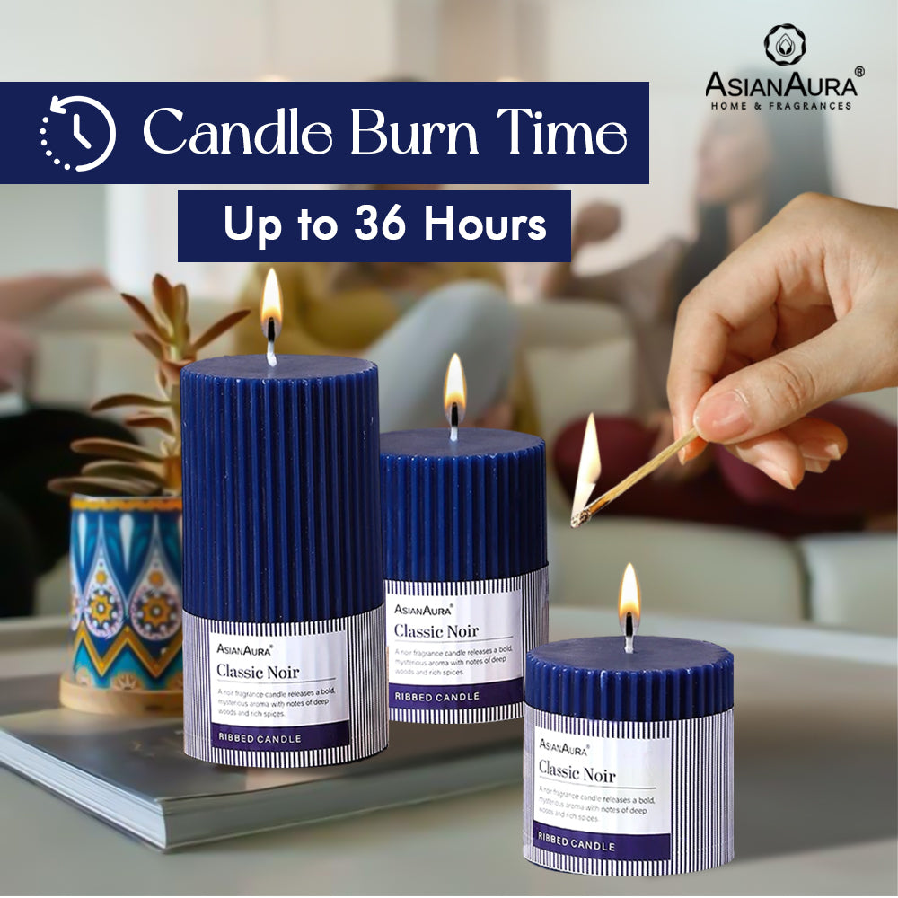 Ribbed Pillar Candle (Pack of 3) - Classic Noir