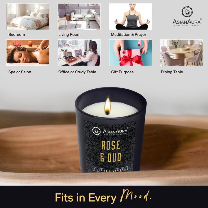 Black Jar Candle with Wooden Lid  - Rose & Oud
