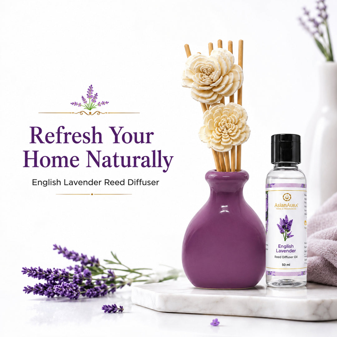 Asian Aura Premium English Lavender Reed Diffuser for Home | Long-Lasting Room Freshener & Home Fragrance | Decorative Aroma Diffuser | Ideal for Gifting