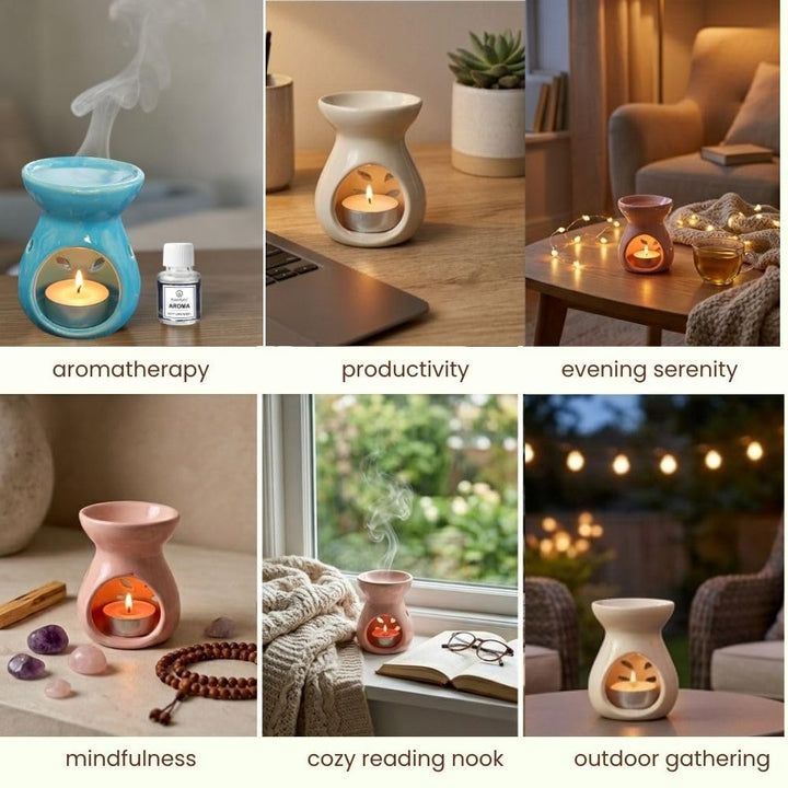 Asian Aura Aroma Gift Set with Ceramic Oil Diffuser, 2 Aroma Oils & 4 T-Light Candles | Aromatherapy Home Fragrance for Spa, Bedroom & Office | Diwali & Occasion Gifts (Soft Lavender)