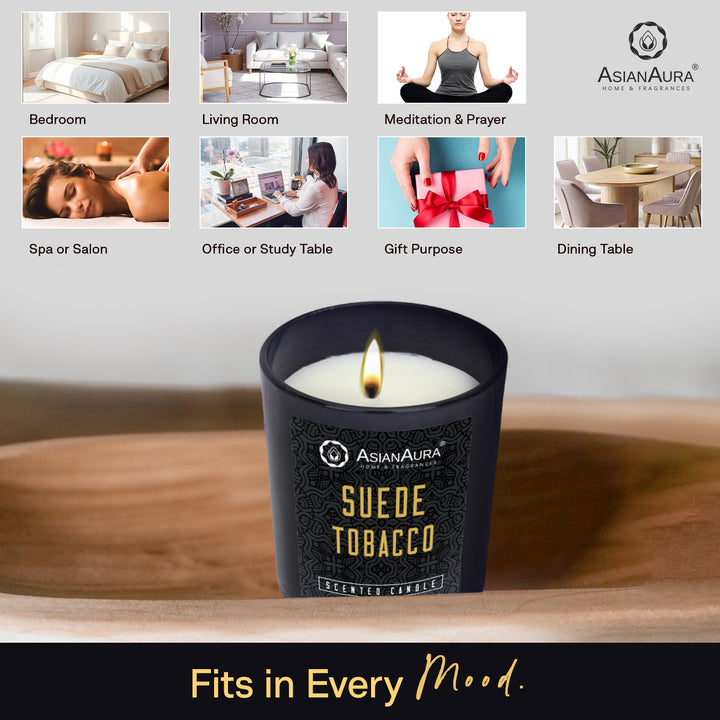 Black Jar Candle with Wooden Lid  - Suede Tobacco