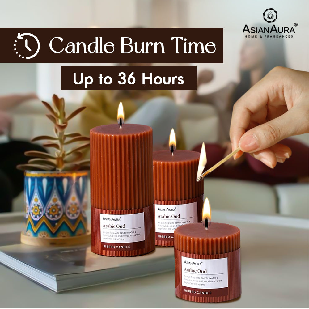 Ribbed Pillar Candle (Pack of 3) - Arabic Oud