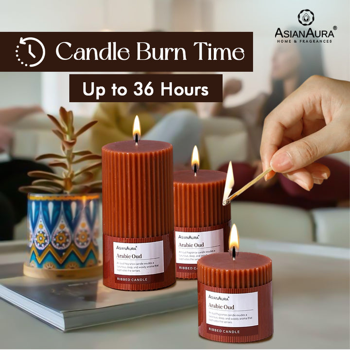 Ribbed Pillar Candle (Pack of 3) - Arabic Oud