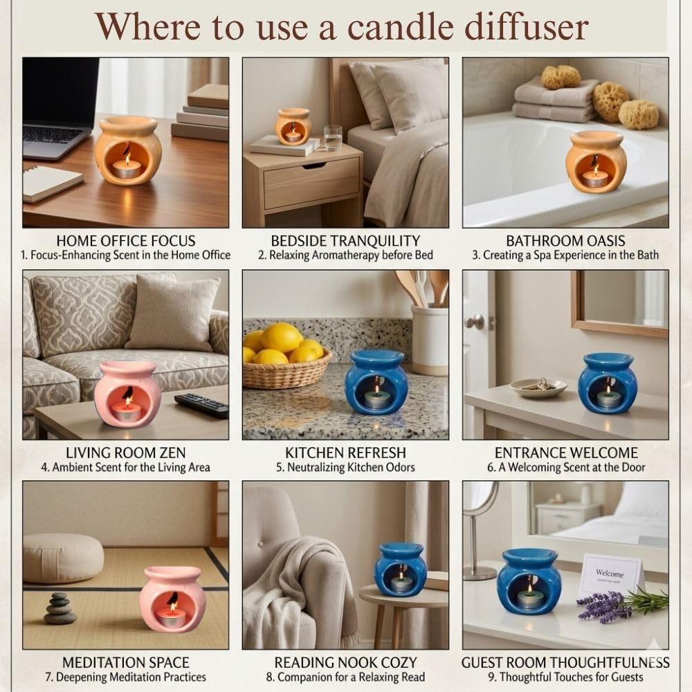 Asian Aura Aroma Gift Set- Ceramic Oil Diffuser, 10ml Aroma Oil, 3 Tealight Candles, Incense Sticks & Holder |for Home, Spa, Bedroom & Office | Diwali, Housewarming & Festive Gifts (French Vanilla)