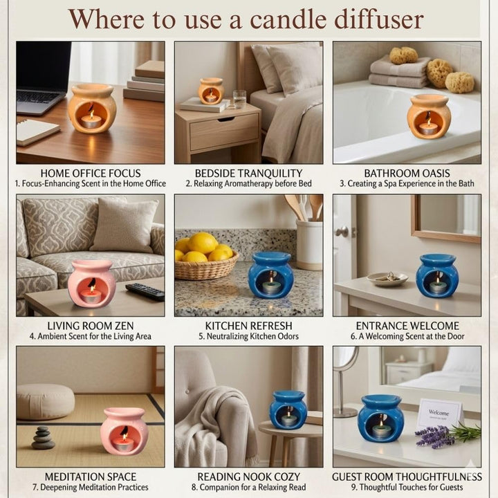 Asian Aura Aroma Gift Set- Ceramic Oil Diffuser, 10ml Aroma Oil, 3 Tealight Candles, Incense Sticks & Holder |for Home, Spa, Bedroom & Office | Diwali, Housewarming & Festive Gifts (French Vanilla)