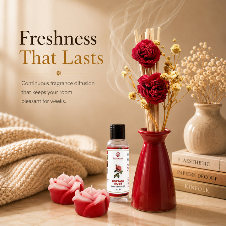 Asian Aura Premium Rose Reed Diffuser with Rose Floating Candles for Home | Long-Lasting Room Freshener & Home Fragrance | Decorative Aroma Diffuser | Home Decor Gift Set | Diwali Gift