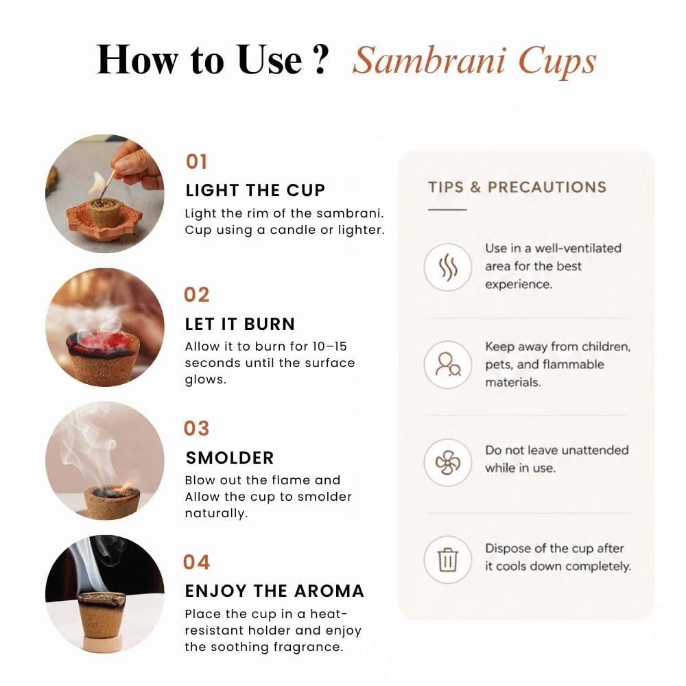 Asian Aura 4-in-1 Sambrani Dhoop Cups | Sandalwood, Rose, Jasmine & Guggal (Pack of 12)