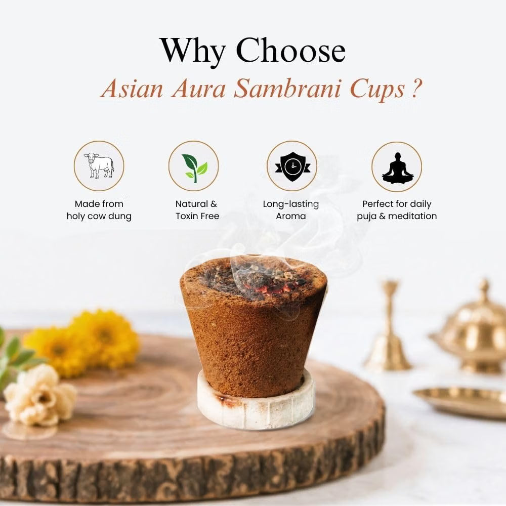 Asian Aura 4-in-1 Sambrani Dhoop Cups | Sandalwood, Rose, Jasmine & Guggal (Pack of 12)