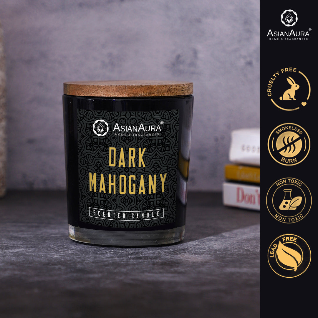 Black Jar Candle with Wooden Lid  - Dark Mahogany
