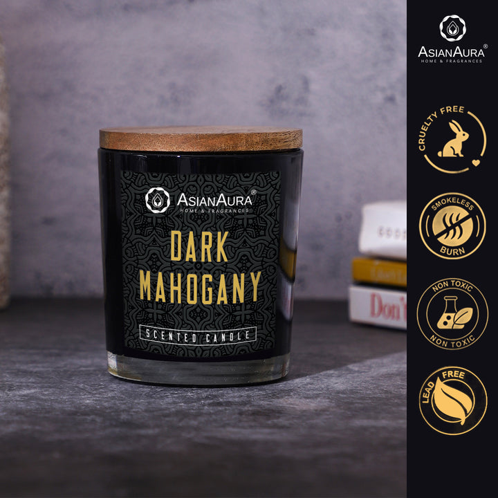 Black Jar Candle with Wooden Lid  - Dark Mahogany