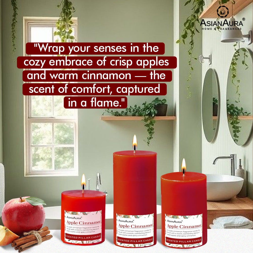 Apple Cinnamon Pillar Candle (Pack of 3)