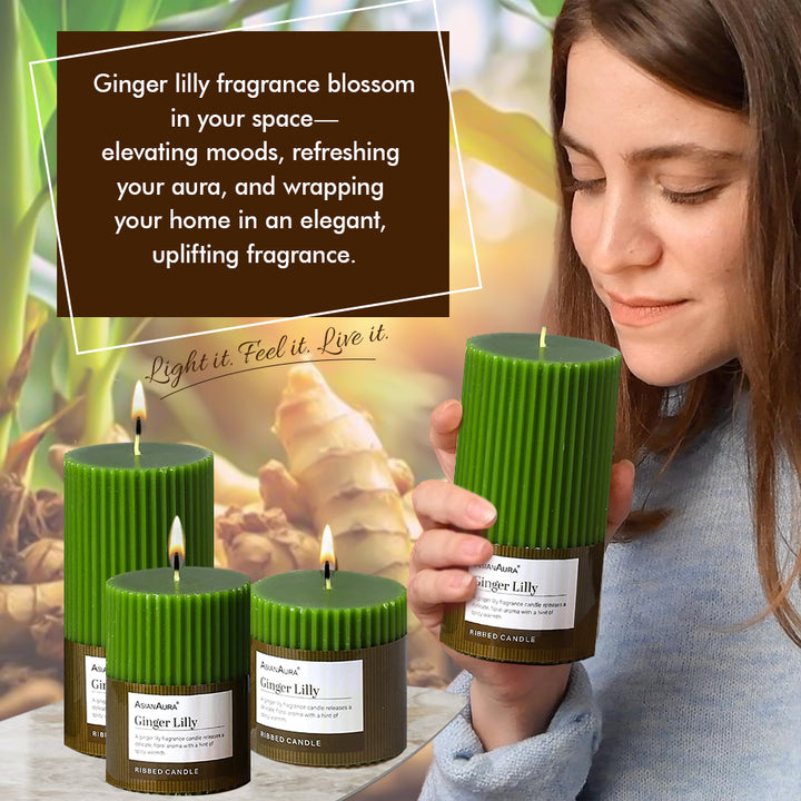 Ribbed Pillar Candle (Pack of 3) - Ginger Lily