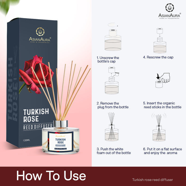 Air Diffuser Turkish Turkish Rose Reed Diffuser 120ml | Long Lasting Home Fragrance | Asian Aura
