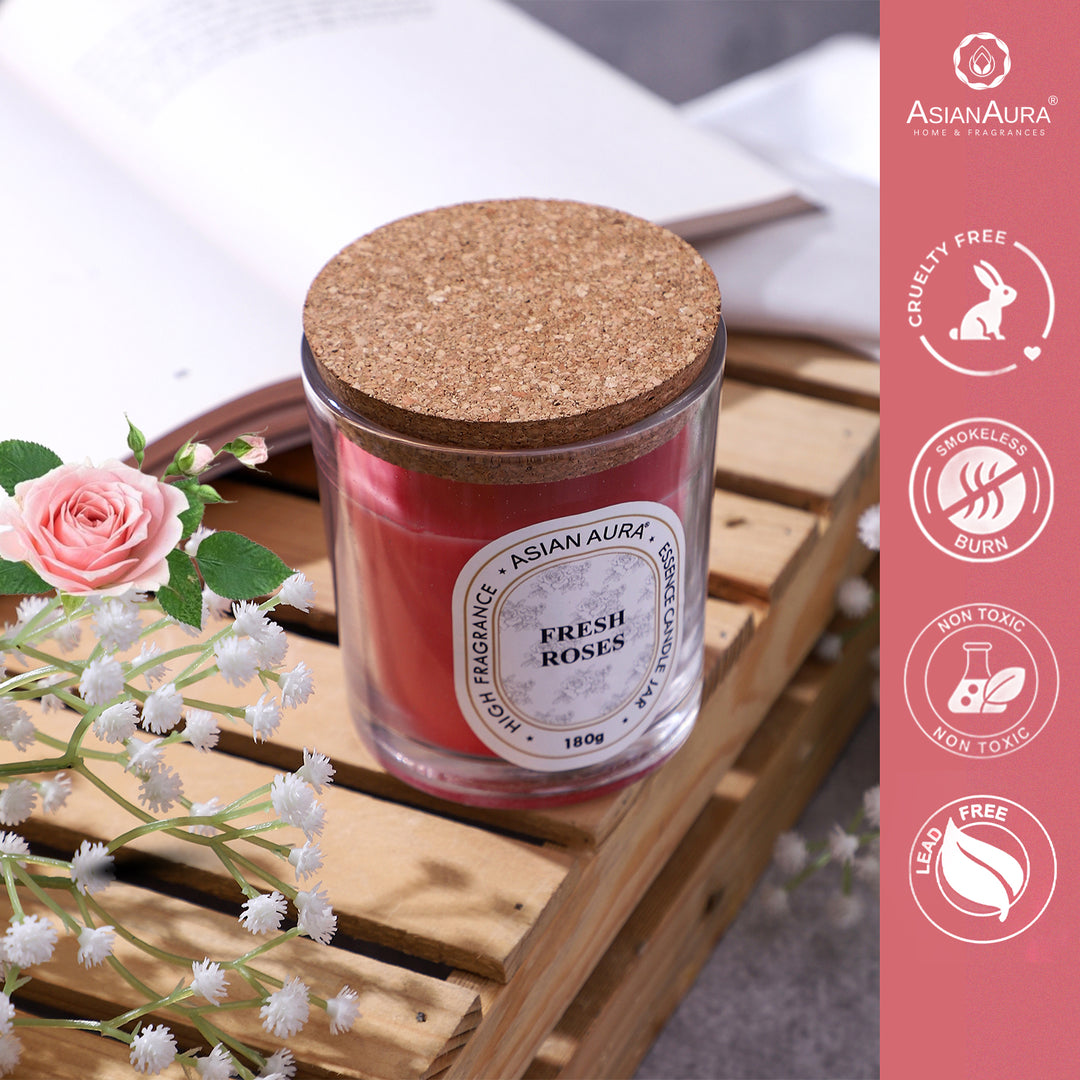 Jar Candle with Wooden Lid - Fresh Rose