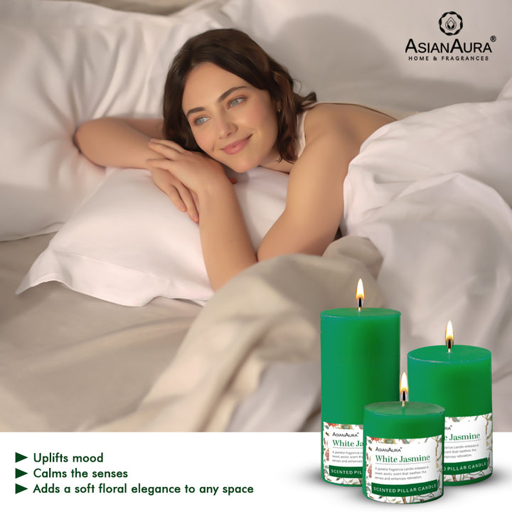 White Jasmine Pillar Candle (Pack of 3)