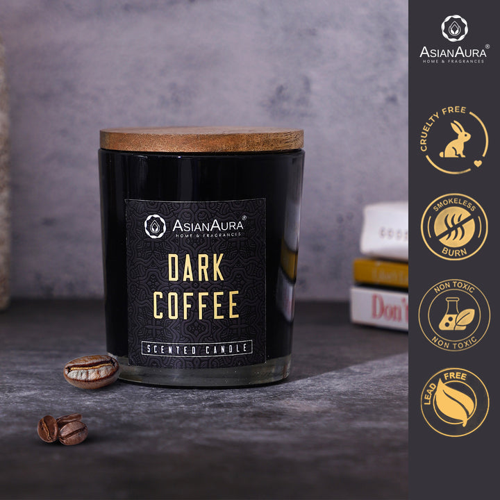 Black Jar Candle with Wooden Lid  - Dark Coffee
