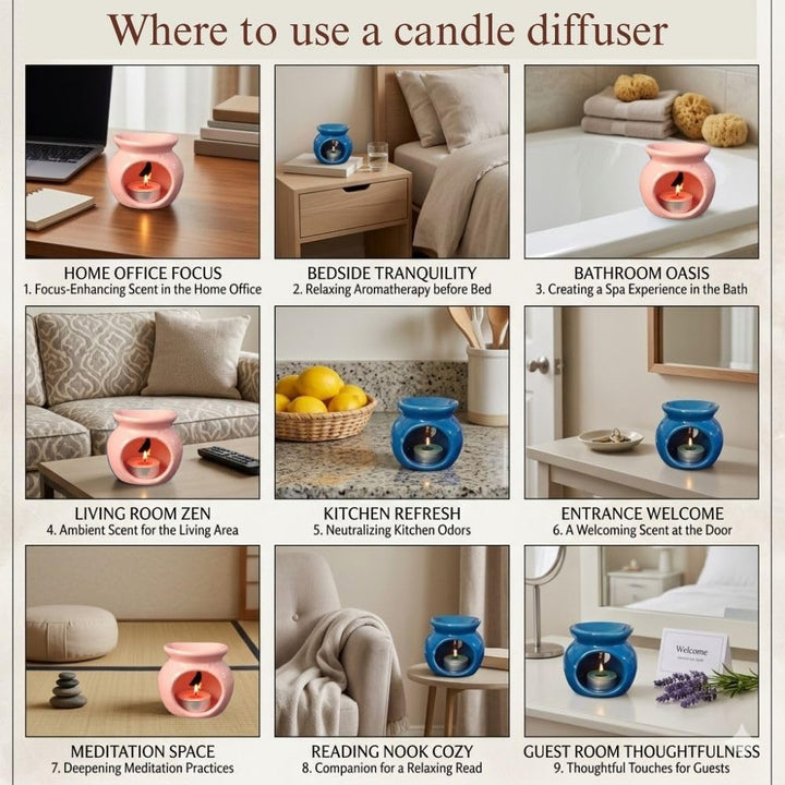 Asian Aura Aroma Gift Set- Ceramic Oil Diffuser, 10ml Aroma Oil, 3 Tealight Candles, Incense Sticks & Holder |for Home, Spa, Bedroom & Office | Diwali, Housewarming & Festive Gifts (Romantic Rose)