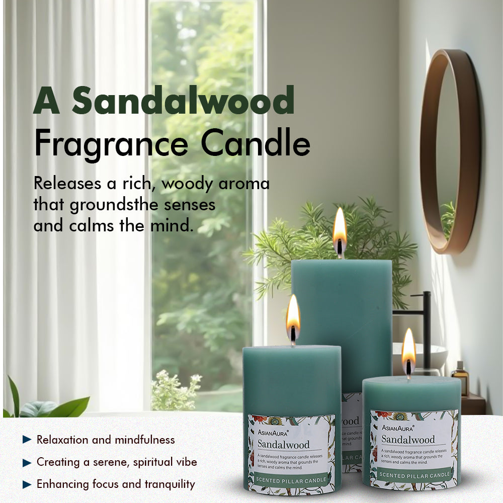 Sandalwood Pillar Candle (Pack of 3)