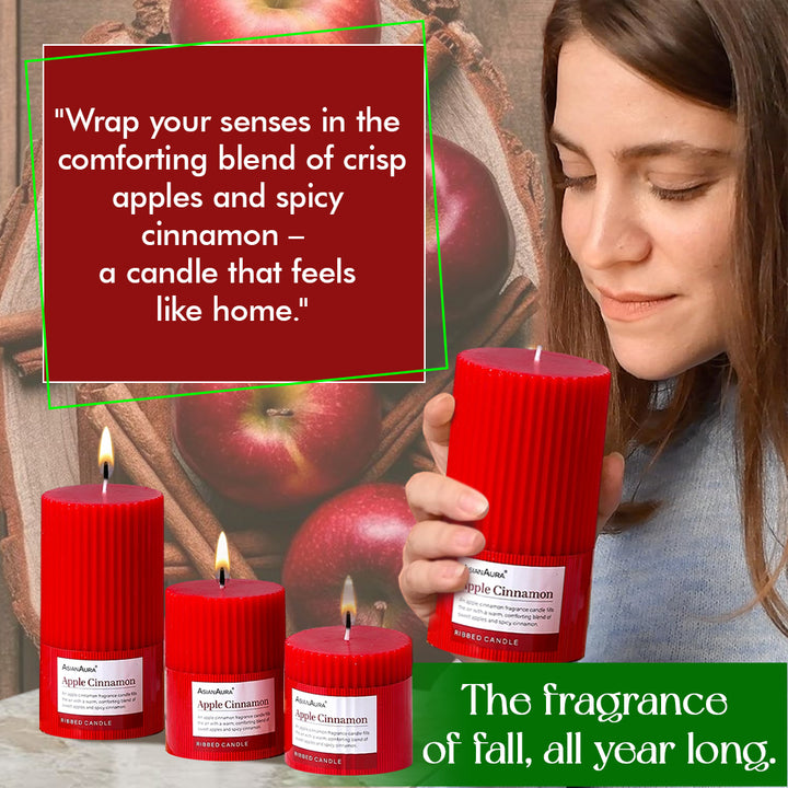 Ribbed Pillar Candle (Pack of 3) - Apple Cinnamon