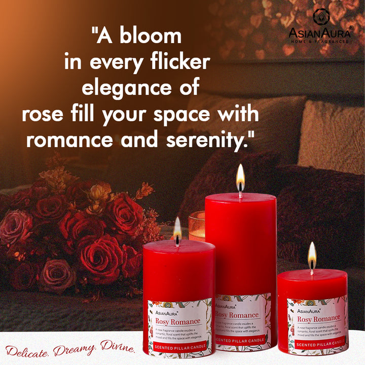 Rosy Romance Pillar Candle (Pack of 3)