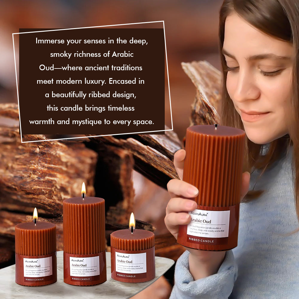 Ribbed Pillar Candle (Pack of 3) - Arabic Oud