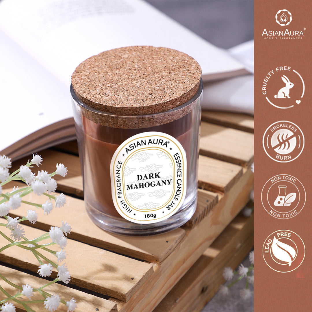 Jar Candle with Wooden Lid - Dark Mahogany