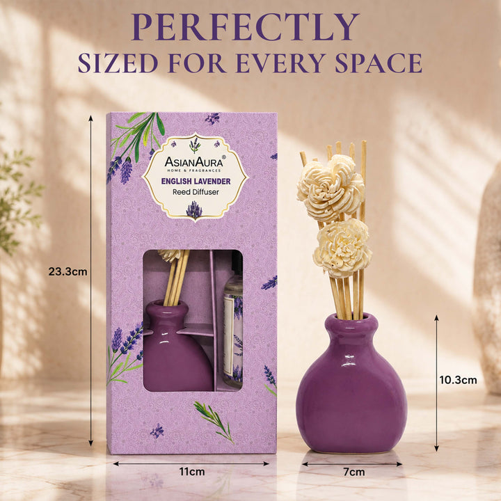 Asian Aura Premium English Lavender Reed Diffuser for Home | Long-Lasting Room Freshener & Home Fragrance | Decorative Aroma Diffuser | Ideal for Gifting