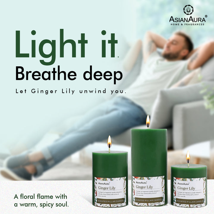 Ginger Lily Pillar Candle (Pack of 3)