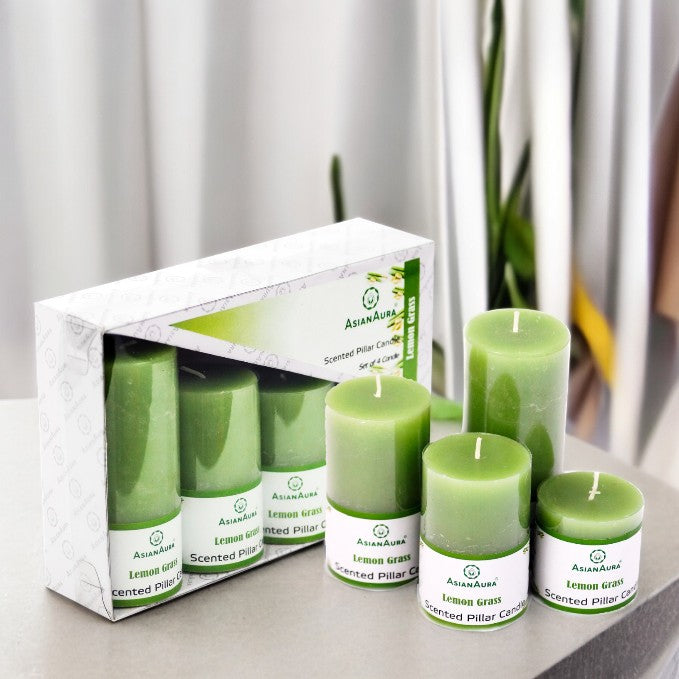 Lemongrass Scented Pillar Candle Set