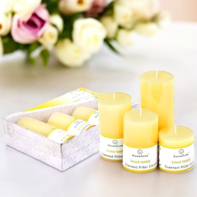 French Vanilla Scented Pillar Candle Set