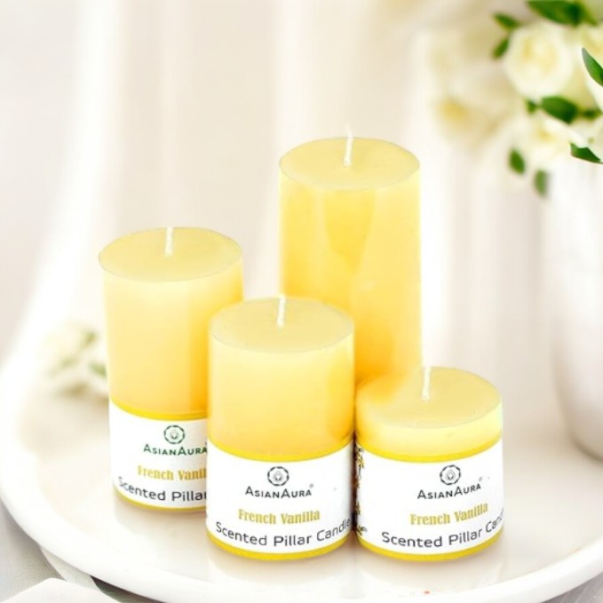 French Vanilla Scented Pillar Candle Set