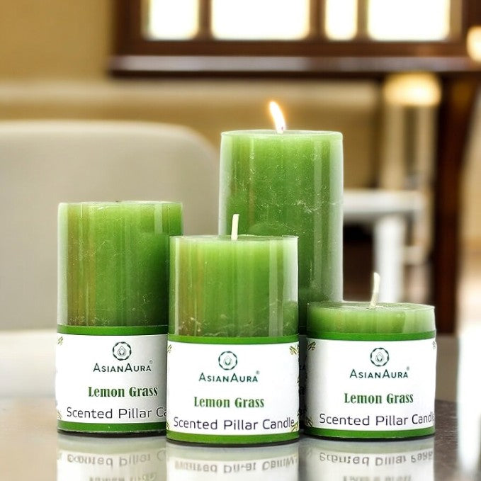 Lemongrass Scented Pillar Candle Set