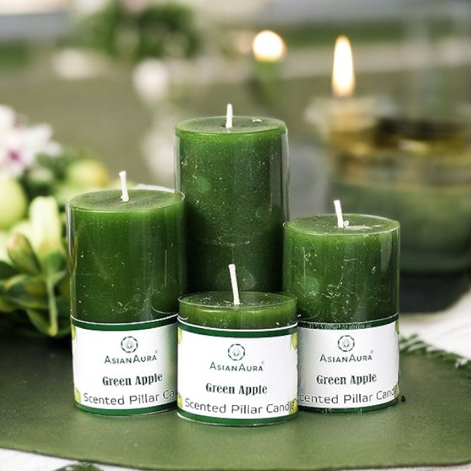 Green Apple Scented Pillar Candle Set