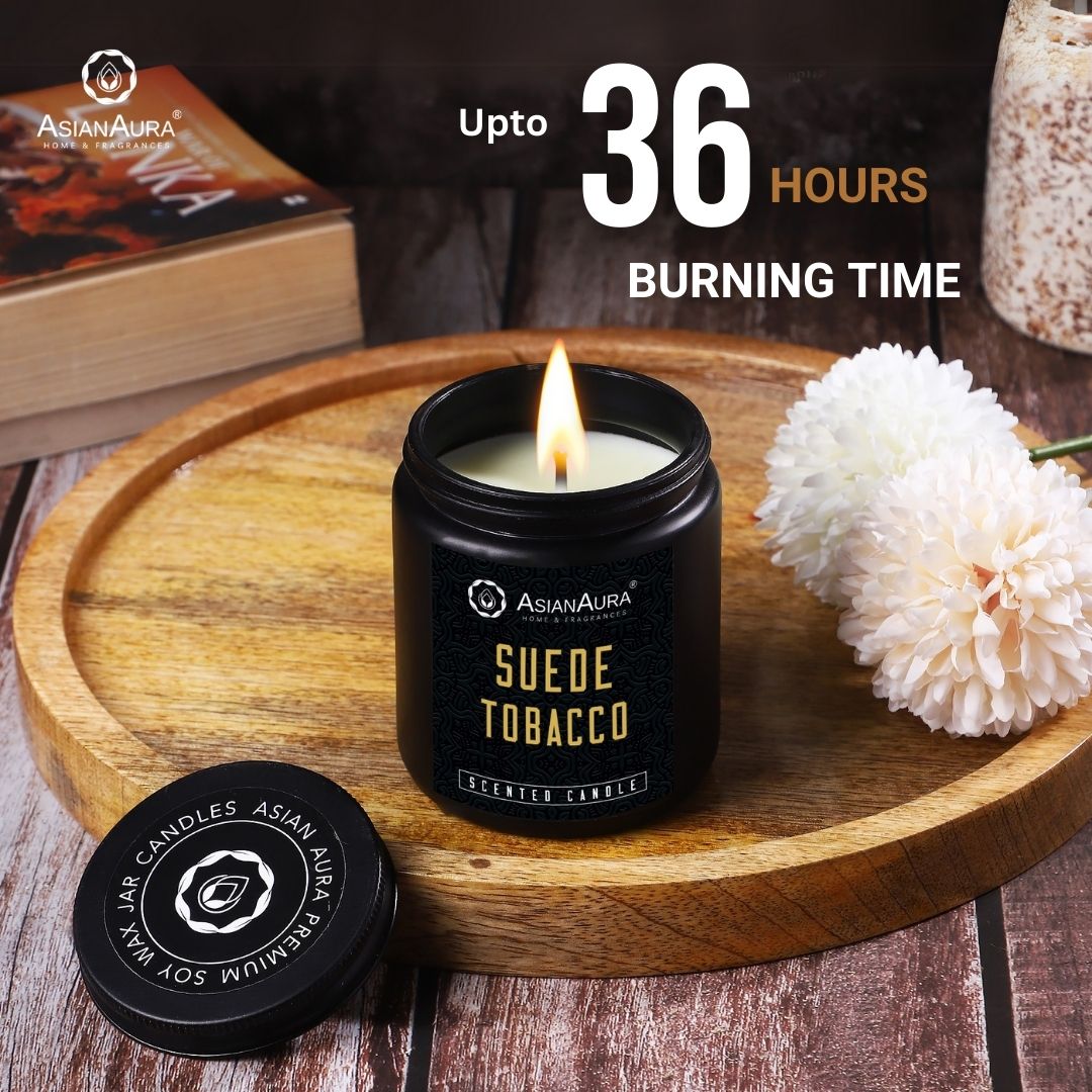 Black Screw Jar Candle(Pack of 4)-Suede Tobacco, Dark coffee, Lavender Serenity, Dark Mahogany