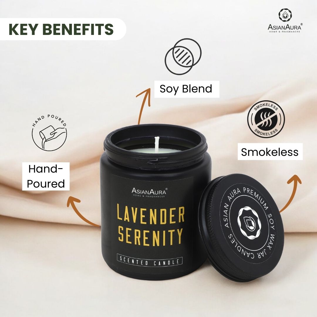 Black Screw Jar Candle(Pack of 4)-Suede Tobacco, Dark coffee, Lavender Serenity, Dark Mahogany