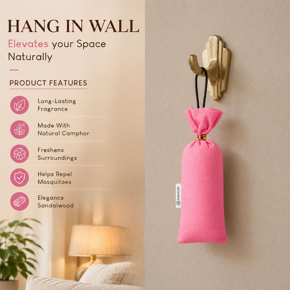 Rose Camphor Air Freshener Pouch | Long-Lasting Camphor Fragrance for Car, Wardrobe, Office, Drawers, Travel Bag & Bathroom | Odour Control & Home Freshener | 1 Pouch