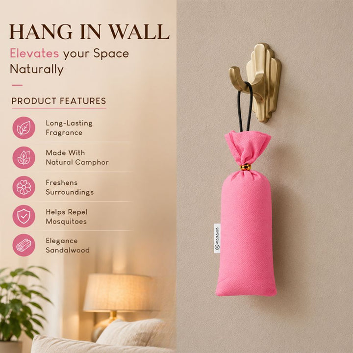 Rose Camphor Air Freshener Pouch | Long-Lasting Camphor Fragrance for Car, Wardrobe, Office, Drawers, Travel Bag & Bathroom | Odour Control & Home Freshener | 1 Pouch