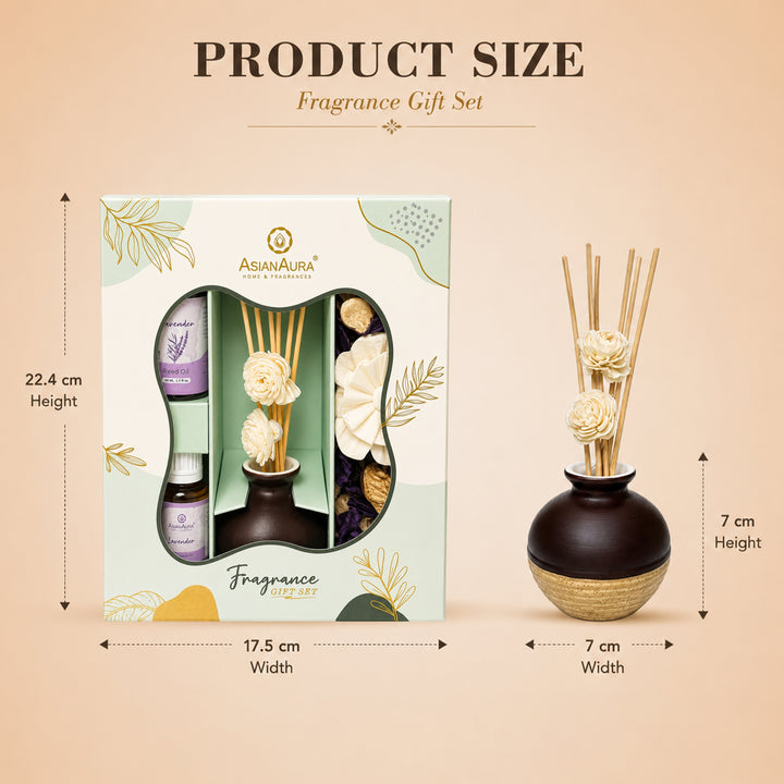 Asian Aura Lavender Reed Diffuser Gift Set with Ceramic Pot, Potpourri & Aroma Oil