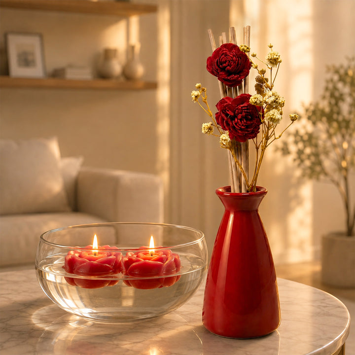 Asian Aura Premium Rose Reed Diffuser with Rose Floating Candles for Home | Long-Lasting Room Freshener & Home Fragrance | Decorative Aroma Diffuser | Home Decor Gift Set | Diwali Gift