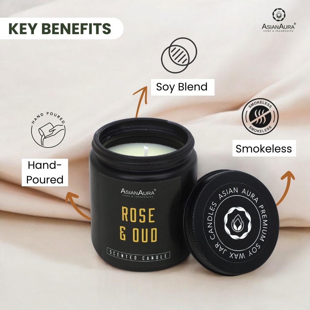 Black Screw Jar Candle(Pack of 4)- Dark coffee, Lavender Serenity, Lush Lemongrass, Rose & Oud