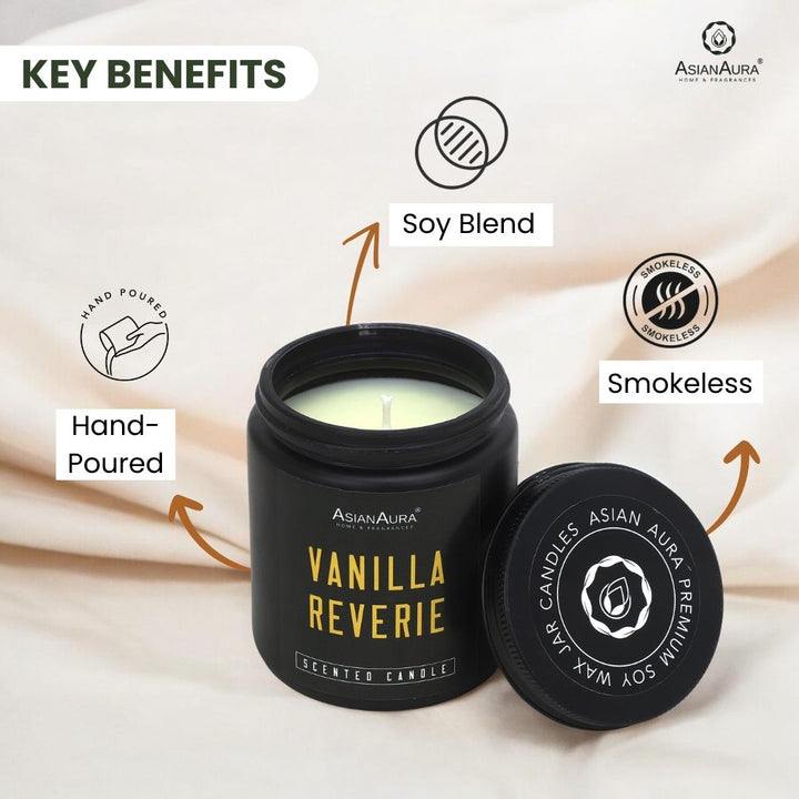 Black Screw Jar Candle(Pack of 4)-Eclipse Noir, Vanilla Reverie, Lavender Serenity, Rose & Oud